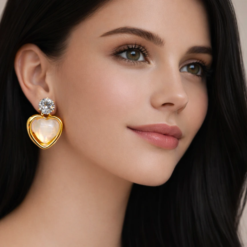 Athena White Heart Stud Earrings - Image 2