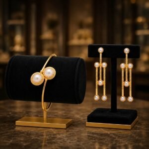 18K Gold-Plated Athena Pearl Duo Bracelet and Earrings Set