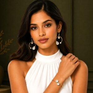 18kt Gold-Plated Pearl & Diamond Valley Halo Earrings