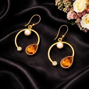 18kt Gold-Plated Pearl & Lava Crystal Halo Earrings