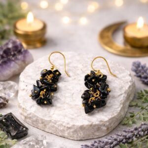 Gold-infused Black Onyx Cluster Drop Earrings