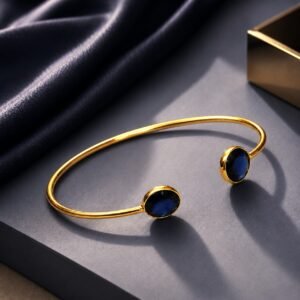 18kt Gold-Plated Solitaire Sapphire Chime Cuff Bracelet