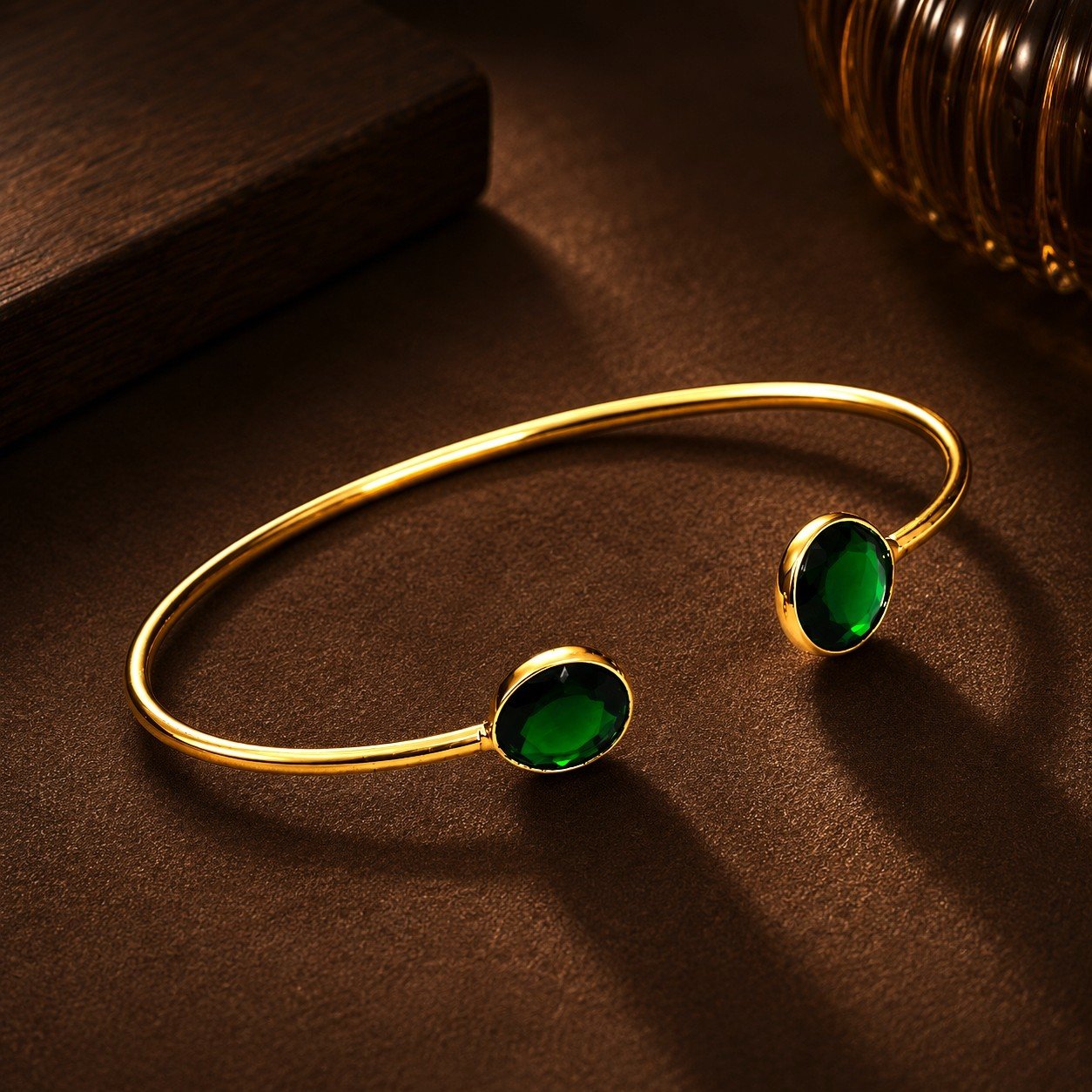 18kt Gold-Plated Emerald Love Chime Cuff Bracelet - Image 2
