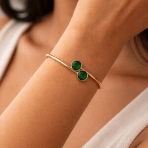 18kt Gold-Plated Emerald Love Chime Cuff Bracelet